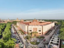 An aerial photograph of India's new Parliament Building in New Delhi.