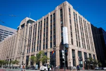 The X headquarters building in San Francisco after its Twitter signage was removed.