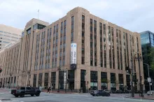 The Twitter and X headquarters building in San Francisco with its @twitter signs.